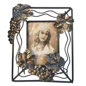French Country Style Photo Frame Grapes Vines Metal Embossed Nostalgic Look